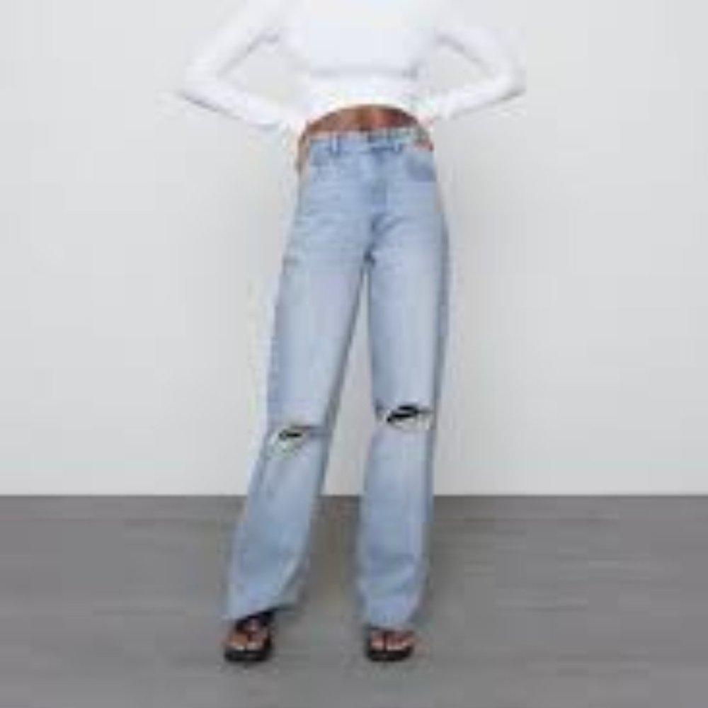 Zara Hi Rise Full Length Wide Leg Jean